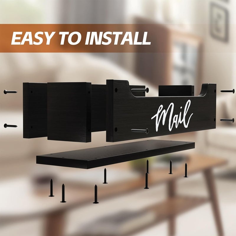 KISENG Mail Organizer Countertop, Mail Basket for Wall Mount or Table Countertop, Wood Desk Letter Holder, Black Bill Envelope Organizer for Home Office Decor - Image 3